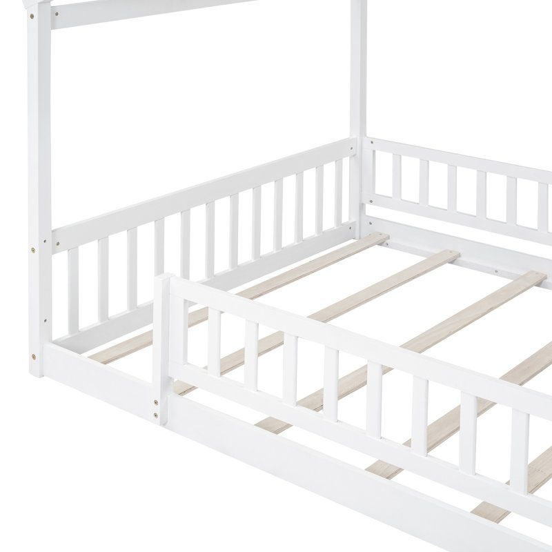Cadre de lit double en bois pleine grandeur avec clôture - blanc pour une chambre à coucher décontractée, Lit double, Blanc
