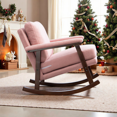 ROVELIA Mid-Century Modern Velvet Rocking Accent Chair with Ergonomic Cushioned Seat, Upholstered Lounge Chair for Living Room, Bedroom, Nursery & Rea