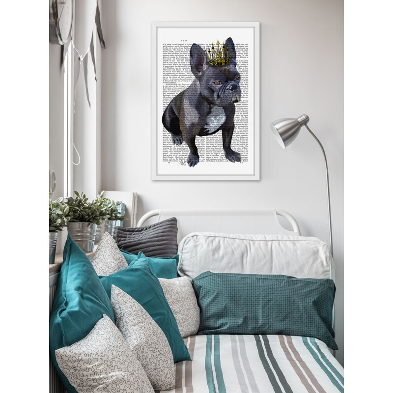 « french bouledogue king », reproduction d’art encadrée, H 24 po x l 16 po