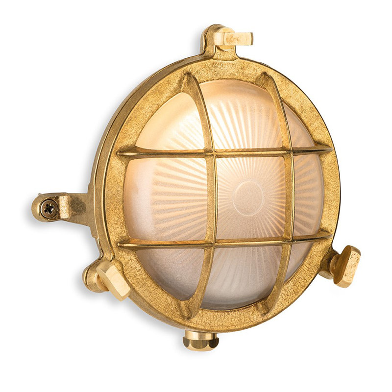 Brass 14cm H Frosted Glass Outdoor Bulkhead Light