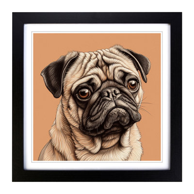 Pug Drawing No.1 - Single Picture Frame Print on Wood