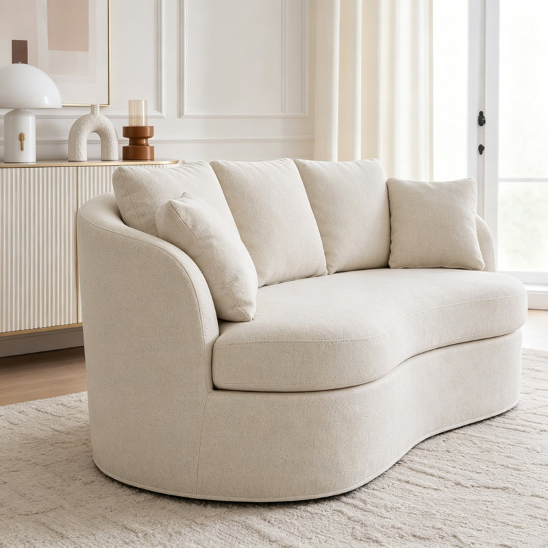 Canapé incurvé moderne avec assise profonde, revêtement en chenille douce, 5 coussins amovibles et structure robuste