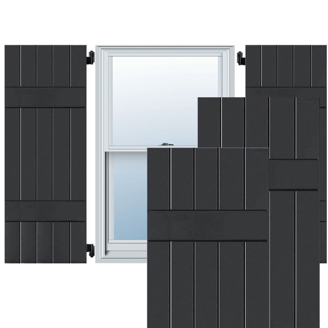Exterior Five Board (2 Batten) Real Wood Pine Board-n-Batten Shutters (Per Pair) (Set of 2) Ekena Millwork 