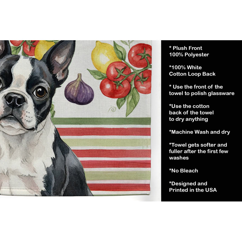 Boston Terrier Vegetables Kitchen Towel, Boston Terrier