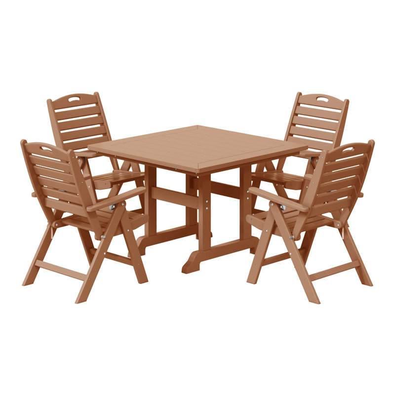 Laguna 5-Piece Square Table Folding Highback Chair Dining Set, Teak