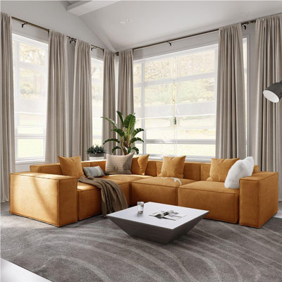 Barrett Minimalist Oversized Modular Comfy Fabric Sofa for Living Room, L Shaped Sectional Couches (3 Seats+Corner)