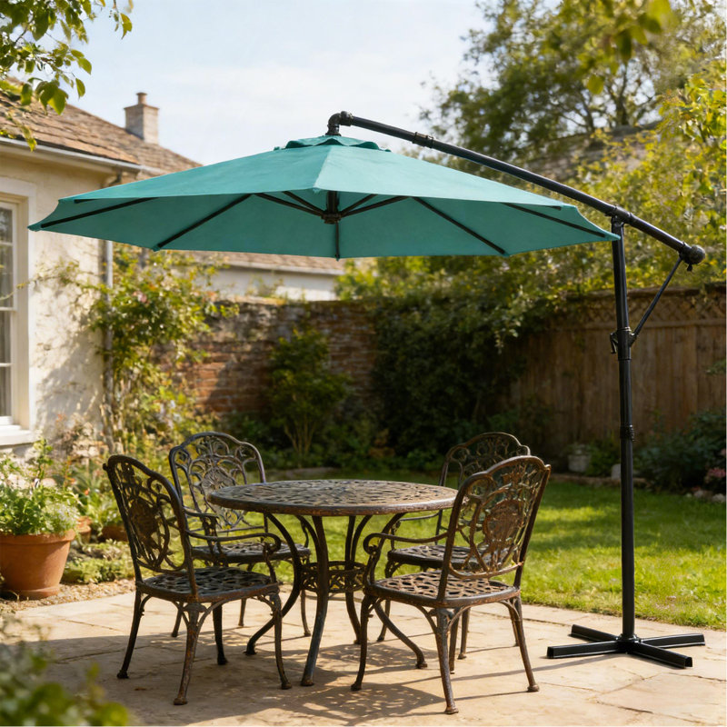 Grand parasol suspendu en porte-à-faux pour l'extérieur, parasol de patio, Bleu ciel