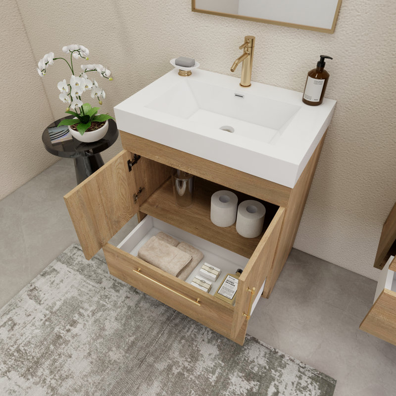 30'' Single Bathroom Vanity with Acrylic Top, Oak