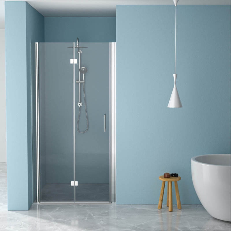Porte de douche pliante l 34 "x H 72" avec verre trempé - Matériaux de haute qualité pour l'eau, élément de salle de bain élégant pour l'eau, peu encombrant