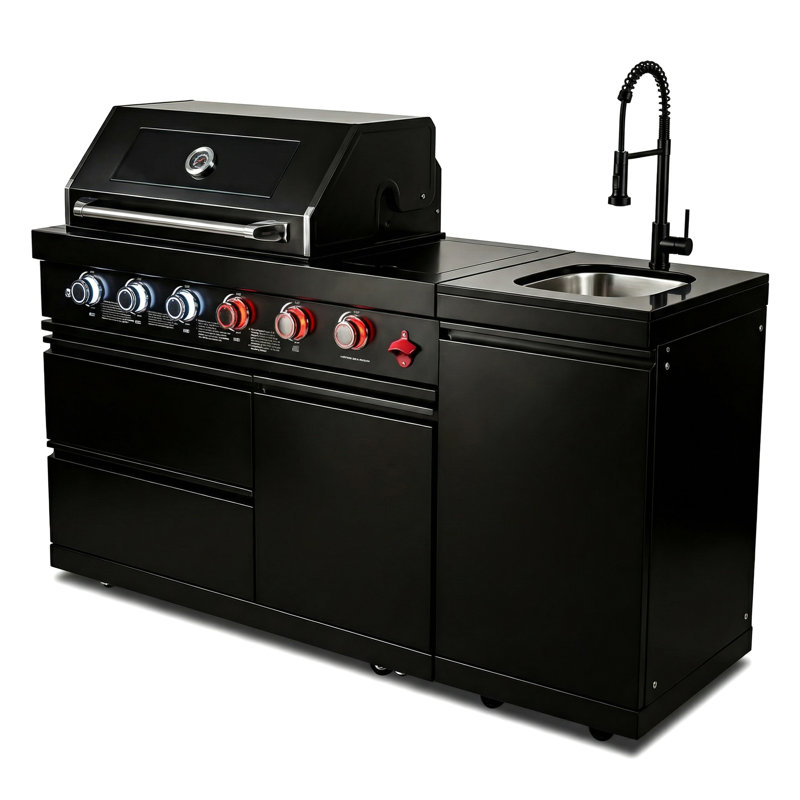 Barbecue au gaz 46 pouces 4 72000 avec brûleur arrière, grille de réchaud et barre de cuisine extérieure à contrôle de température, tablettes latérales réglables