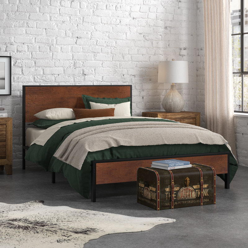 Millbrook Solid Wood Metal Frame Platform Bed with Rectangular Designed Headboard and Under-Bed Storage, Black, Full