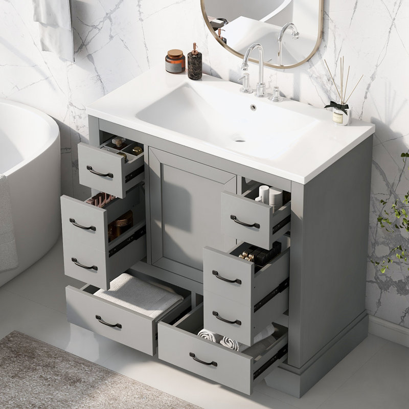 Armoire de salle de bain en panneau de fibres à densité moyenne Iyanu, Gris