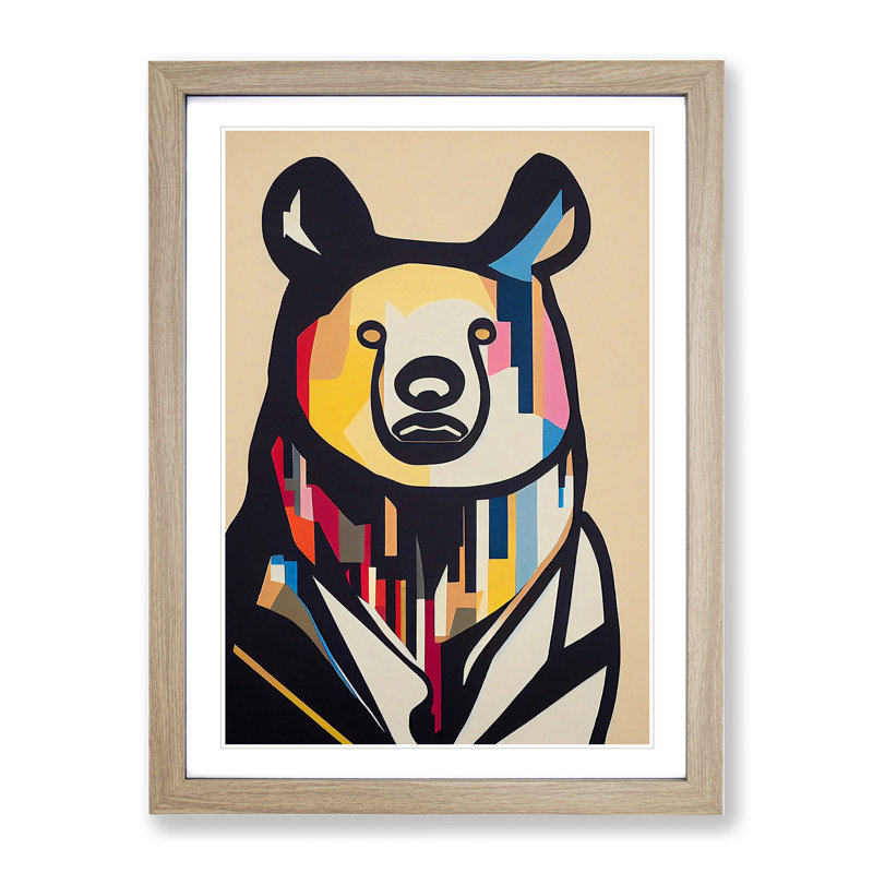 Abstract Bear - Single Picture Frame Print, 64cm H x 46cm W x 2cm D, Oak
