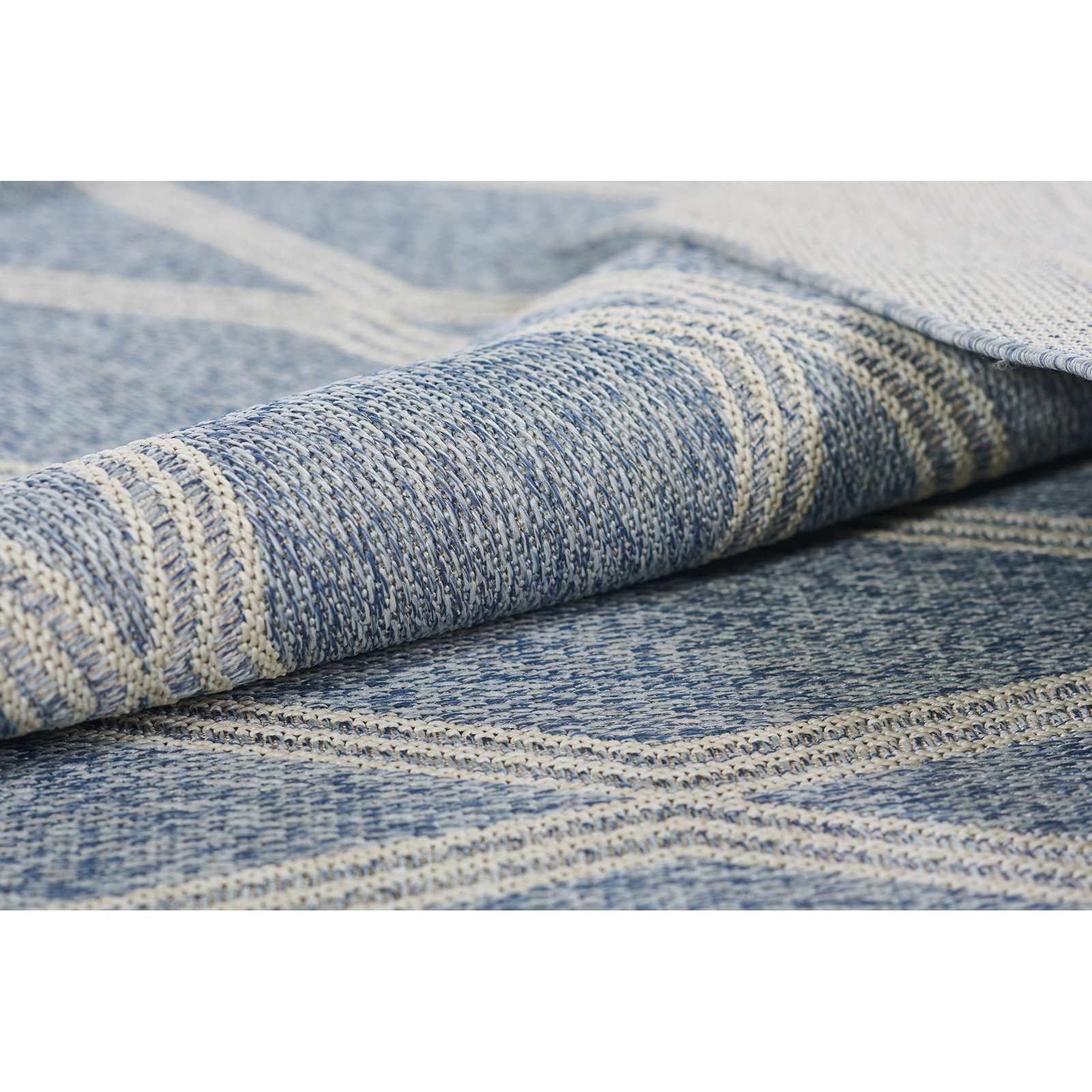 Twill Blue Gray Geometric Outdoor Rug, Rectangle 2' x 3'