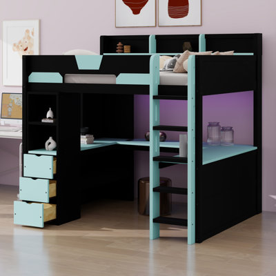 Versatile Sleeper Gaming Loft Bed with Desk, Drawers and Storage Shelves