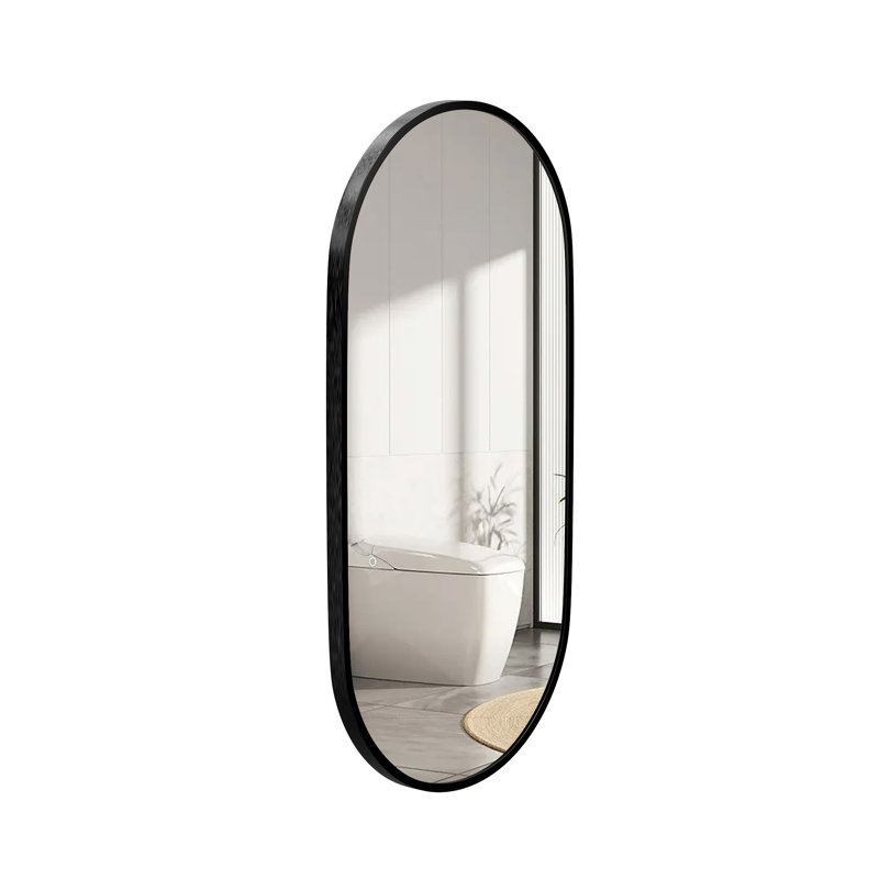 Miroir de salle de bain ovale mural en métal à suspendre verticalement et horizontalement, Noir