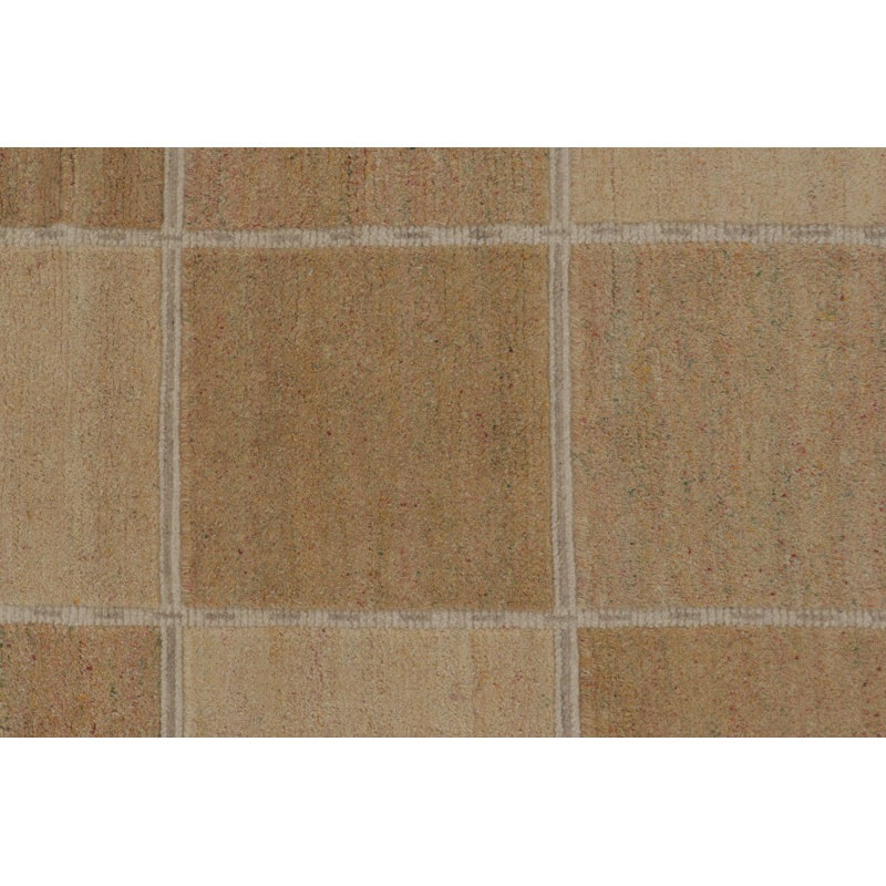 Rug & Kilim’S Scandinavian Rug, Geometric Pattern In Gold And Beige, Rectangle 8' x 10'