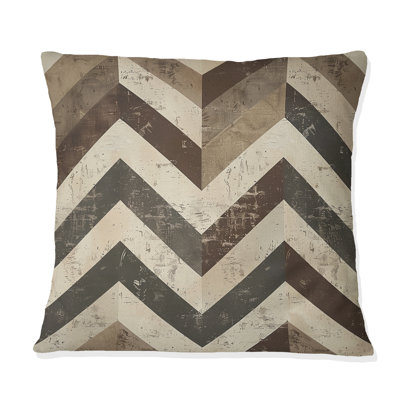Coussin décoratif beige à motif de chevrons noir II
