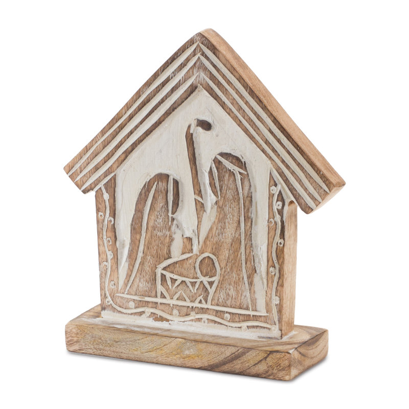 Crèche de Noël en bois sculpté (ensemble de 2)