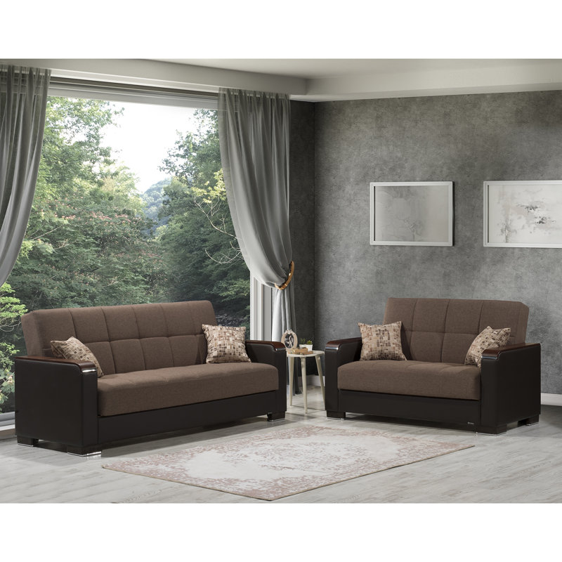 Annalease 89 in. Fabric 3-Seater Twin 3-in-1 Sleeper Sofa Bed with Storage, Microfiber Chocolate Brown