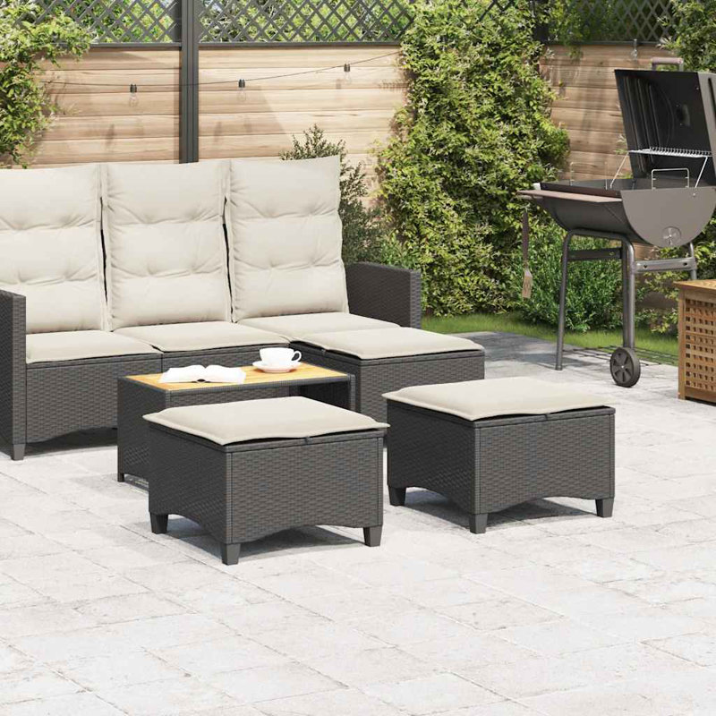 2 tabourets de patio avec coussins 21,7 po x 21,7 po x 14,2 po en poly rotin, Blanc, crème, Noir