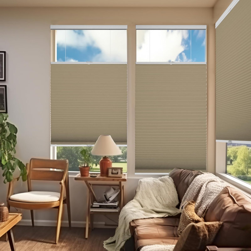 Blackout Cordless Top Down Bottom Up Cellular Shades, Tan, 63.5"W x 48"L
