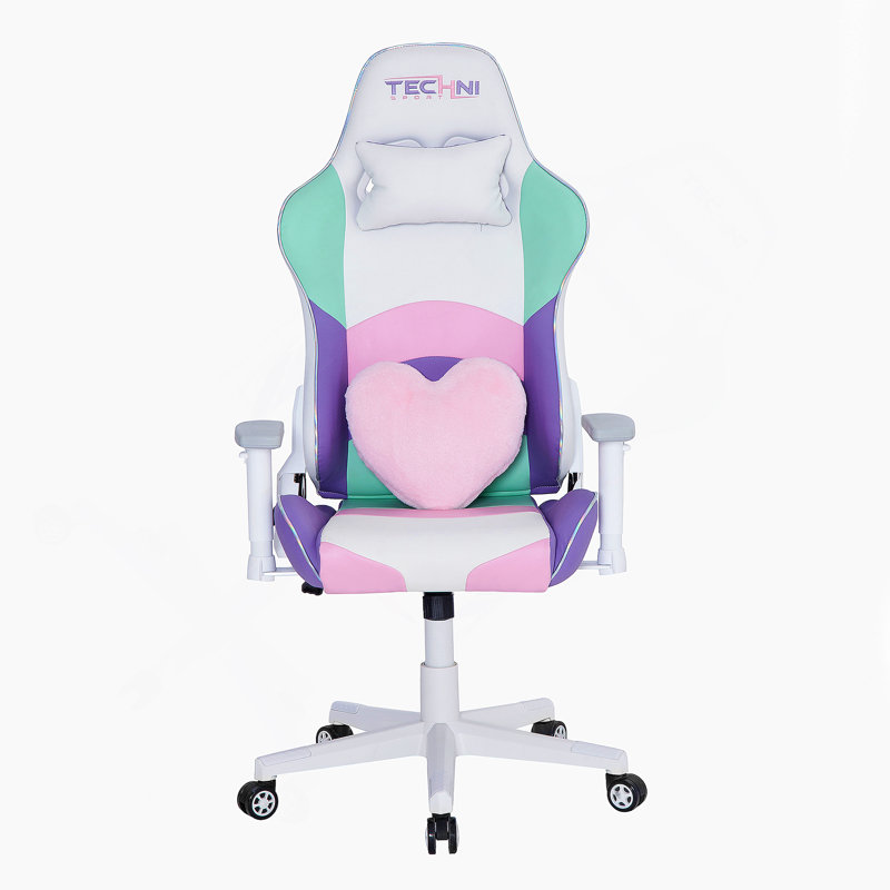 Gaming Chair With Polyurethane, Swivel, Lumbar Support, Adjustable Height, Headrest Included, Wheels
