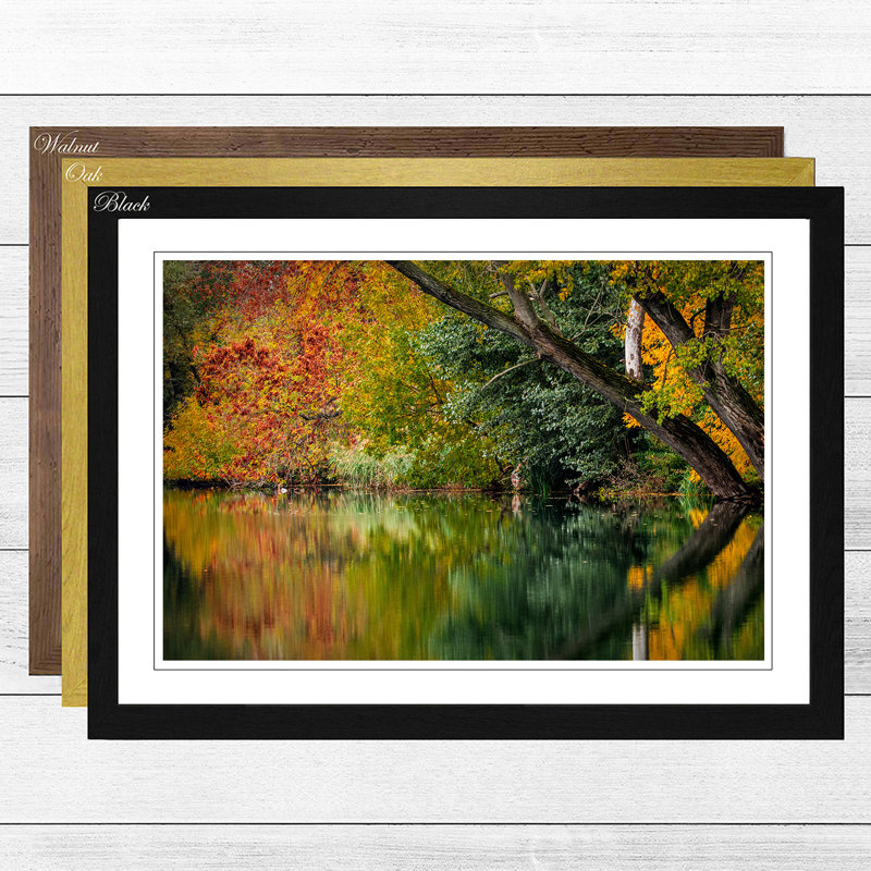 Landscape Autumn Forest Lake Reflection Framed Photographic - Framed Print, Oak
