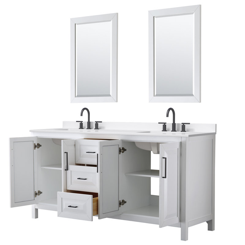 Daria 72'' W Vanity, Matte Black, White, White Quartz