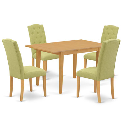 5-Piece Mahogany Finish Solid Wood Top - Rectangular Dining Room Set with Butterfly Leaf - Seats 4