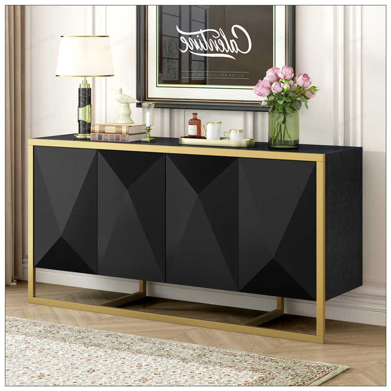 Buffet moderne en placage d'acajou avec pieds en métal uniques, convenant à un bureau, un vestibule, un couloir, un salon, un vestibule