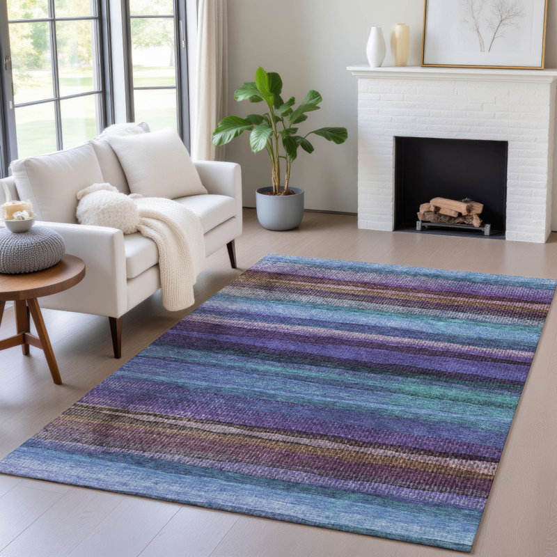 Machine Washable Indoor/Outdoor Xhevrie Blue Rug, Rectangle 2'6" x 3'10"
