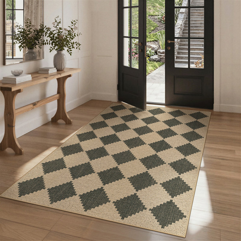 Machine Washable Outdoor Rug, Non-Slip Diamond Area Rug, Rectangle 5' x 7'