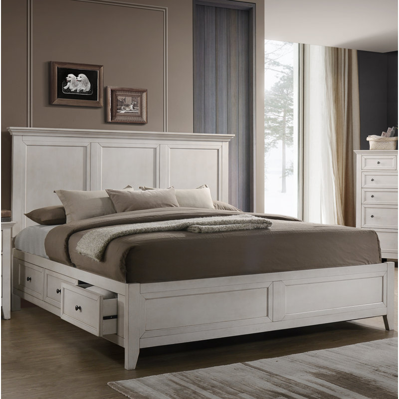 Jacon Storage Platform Bed, Queen, Rustic White
