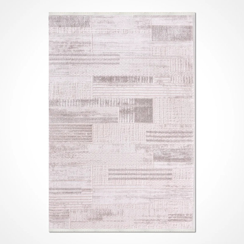Tapis en polypropylène Jalura Mink Modern résistant aux taches et facile à nettoyer, 6,5 pi x 13 pi