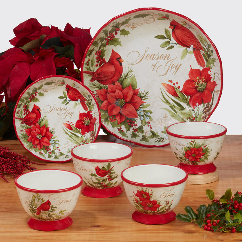 Winter's Medley Colorful Ceramic Rectangular Serving Platter
