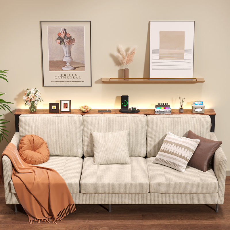 78.7"Behind Couch Table with LED Lights & Bookcase