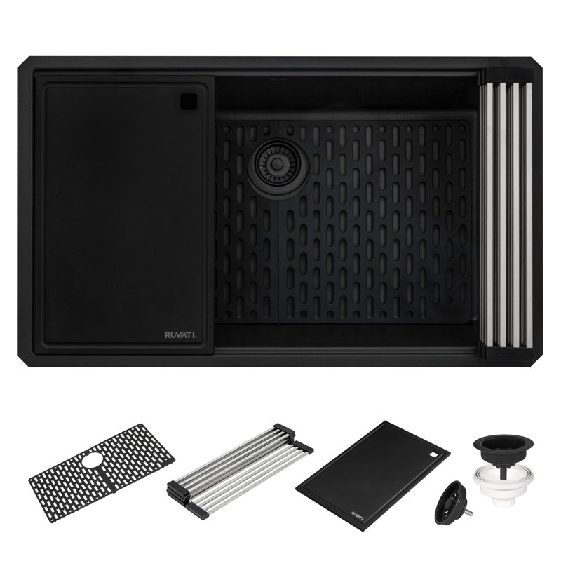 Ruvati 33-inch Undermount Workstation Granite Composite Kitchen Sink, Black
