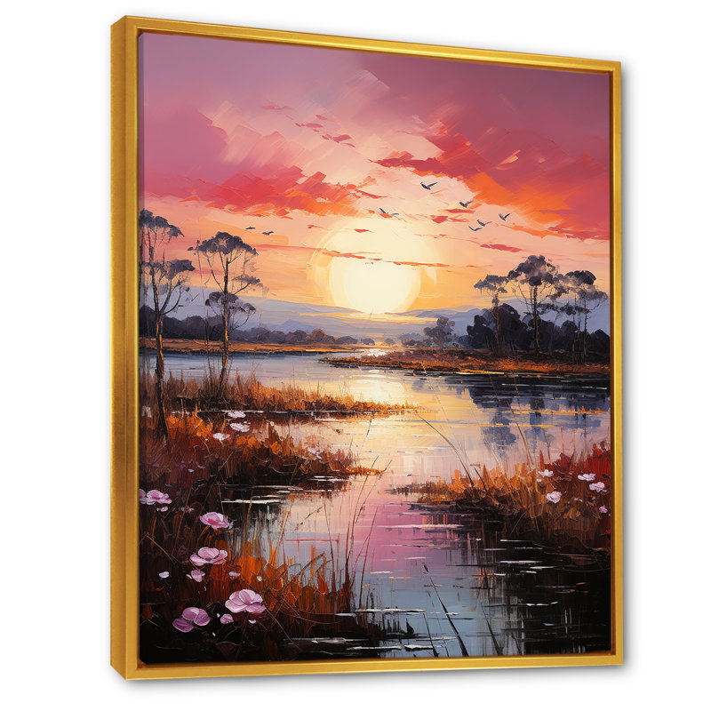 «Lakeside Sunrise Tranquility I», reproduction sur toile, H 32 po x l 16 po x P 1 po, Cadre flottant doré