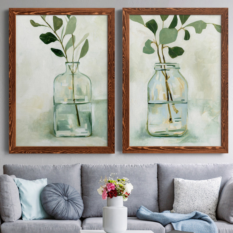 «Eucalyptus Branch Still Life I», ensemble de 2 peintures sur toile encadrées, H 31,5 po x l 47 po x P 1,5 po