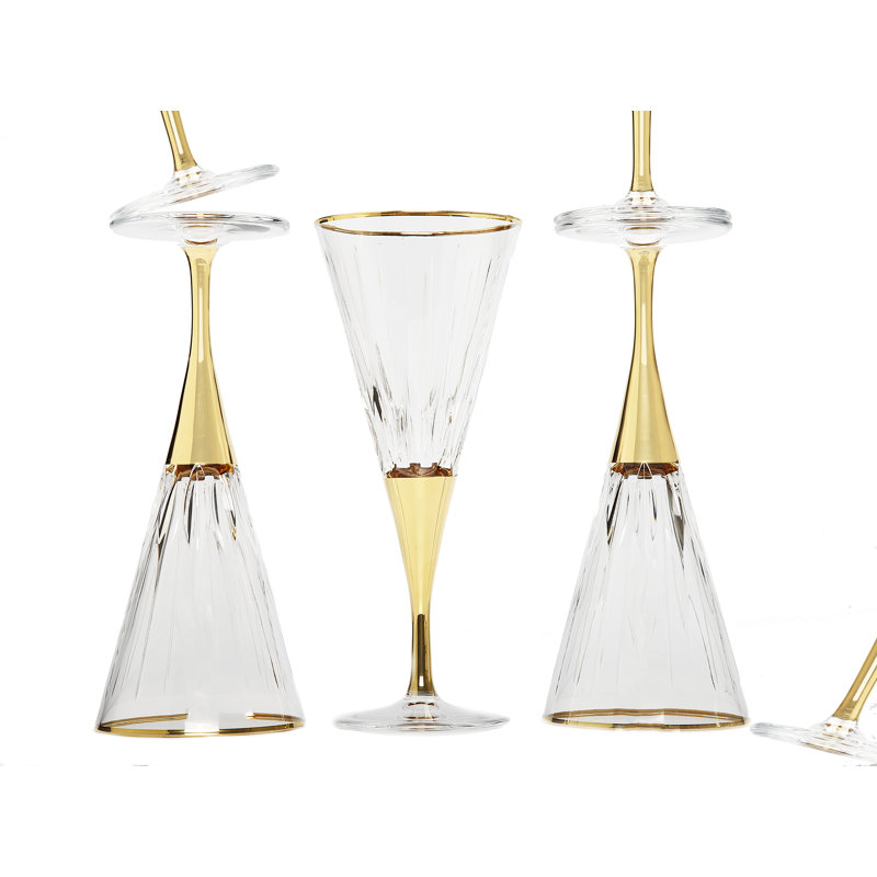 Elegant Gold and Clear Handcrafted Wine Glass Set