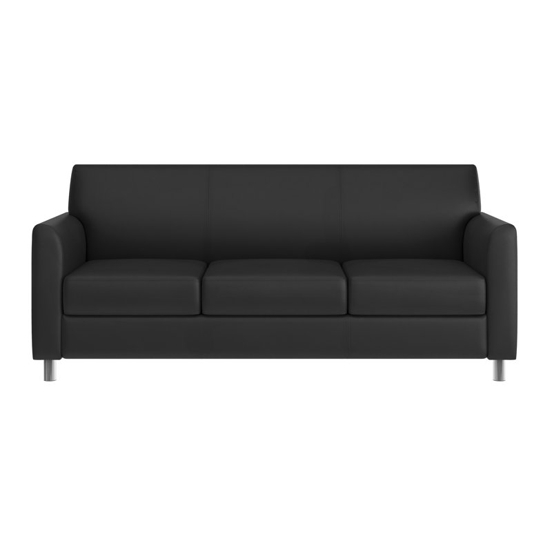 Statice Diplomat Series LeatherSoft Sofa with Clean Line Stitched Frame, Black, Chrome