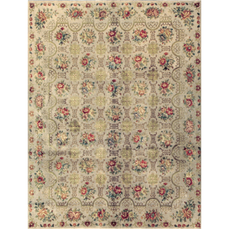 Hand Knotted Floral Area Rug, Rectangle 6' x 9'