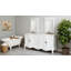 Meuble-lavabo de salle de bain traditionnel Beckham autoportant de 162,5 cm (64 pouces) de la collection Benton, blanc antique, avec miroirs, double lavabo, plateau en marbre blanc, entièrement assemblé