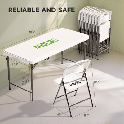 5 Piece 4-Foot Rectangular Folding Table and Chairs Set, Easy Adjust Height. Heavy Duty 400 lbs Table & 600 lbs Chairs Portable Folding Furniture Bundle for  Indoor & Outdoor