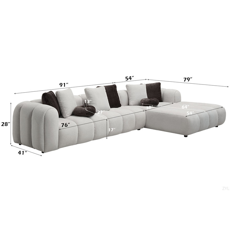 Canapé modulaire en lin blanc ivoire avec 8 coussins