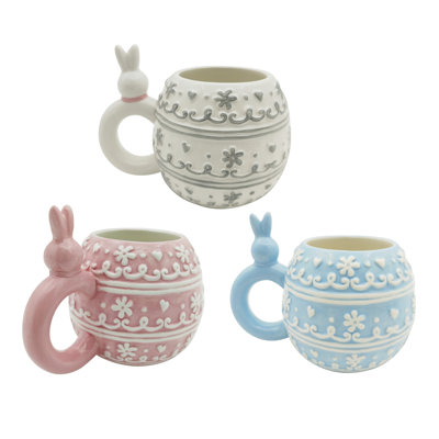 Ceramic Patterned Bunny Mug Set of Three for Easter Home Decorations Colourful Drinkware Perfect for Indoor Use Gift Giving and Hostess Gifts Ideal for Tabletop Decor and Celebrating the Holiday