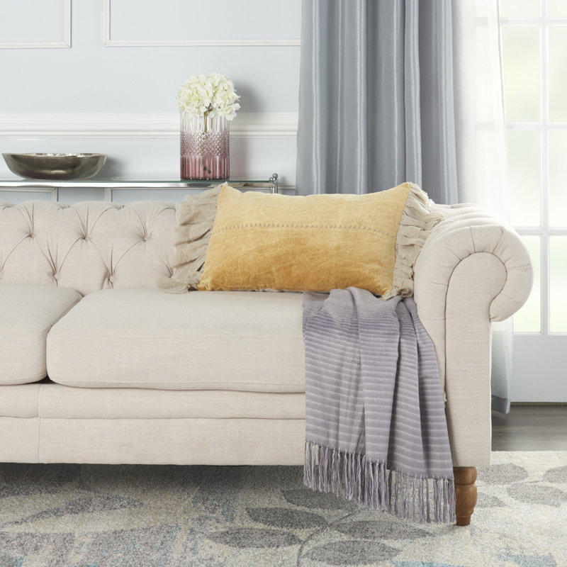 Coussin décoratif large en marbre à pampilles, Blanc, L 14 po x H 22 po x P 5 po