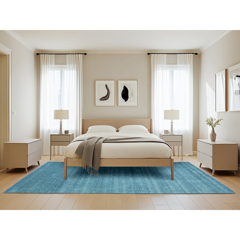 Tapis de zone bleu contemporain, Rectangle 5 pi 0 po x 8 pi 0 po