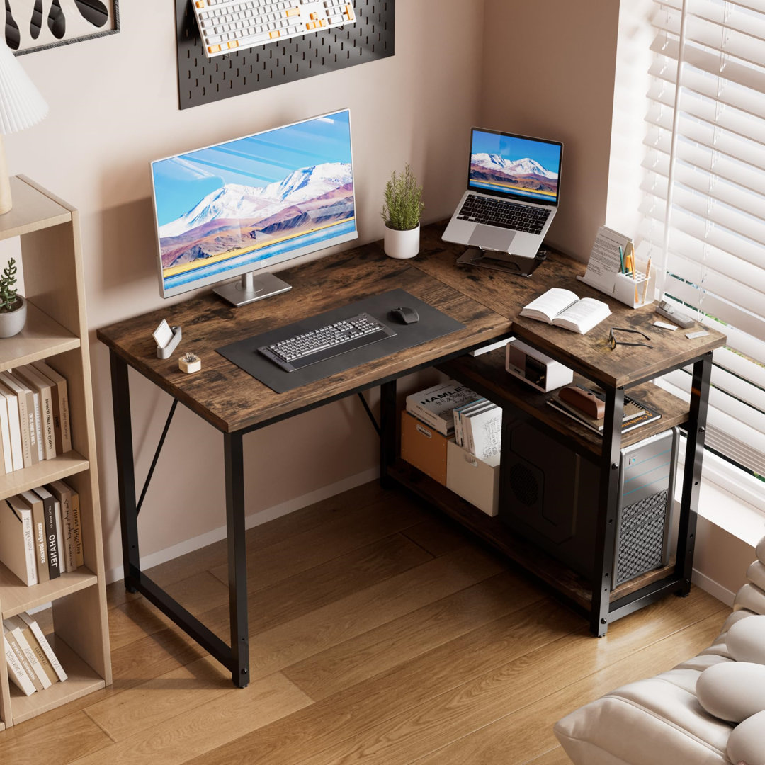 L-Shaped Metal Base Computer Desk